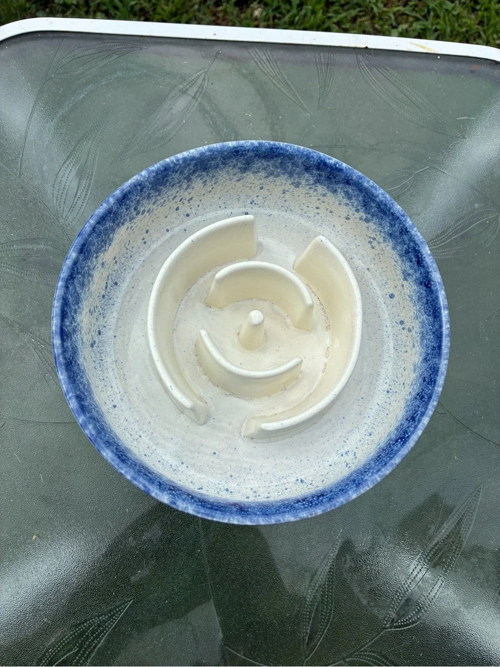 Blue Rim Ceramic Pet Food Slow-Flow Bowl